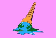 Illustration of melting earth ice cream cone