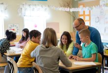 Photo of elementary school teacher and students in classroom