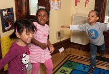 Pre-k students dancing in classroom