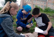 A group of students are helping each other to work on their group project.