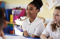 Young girl preparing to speak in class