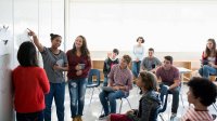 photo of a class looking at a whiteboard