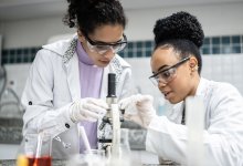 Students working in a science lab