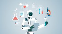 Illustration of robot and chemistry materials