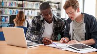 Students studying in a library