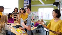 Photo collage of teacher instructing class