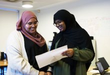 Teacher Fatima Belouahi and student in class