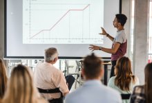 Student presenting data at a whiteboard