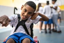 Portrait of student with disability in physical education class