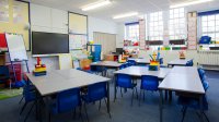 Empty elementary school classroom