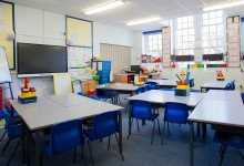 Empty elementary school classroom