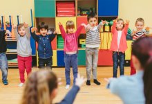 Photo of elementary classroom stretching