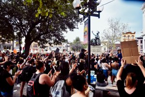 People protest in Jersey City.