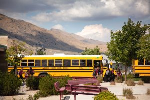 Bus in front of middle school.